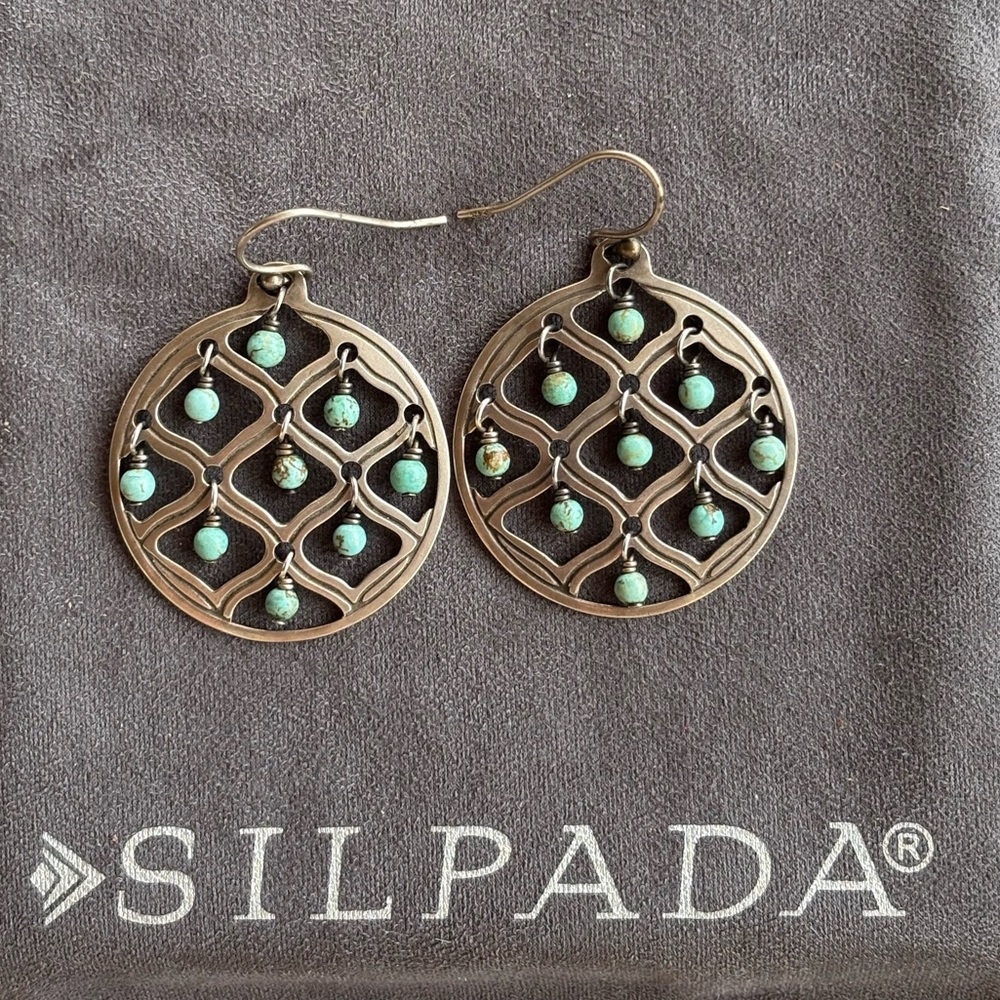 Silpada 925 Sterling Silver Howlite Bead Round Cutout Blue W1682 Earrings - Picture 5 of 6